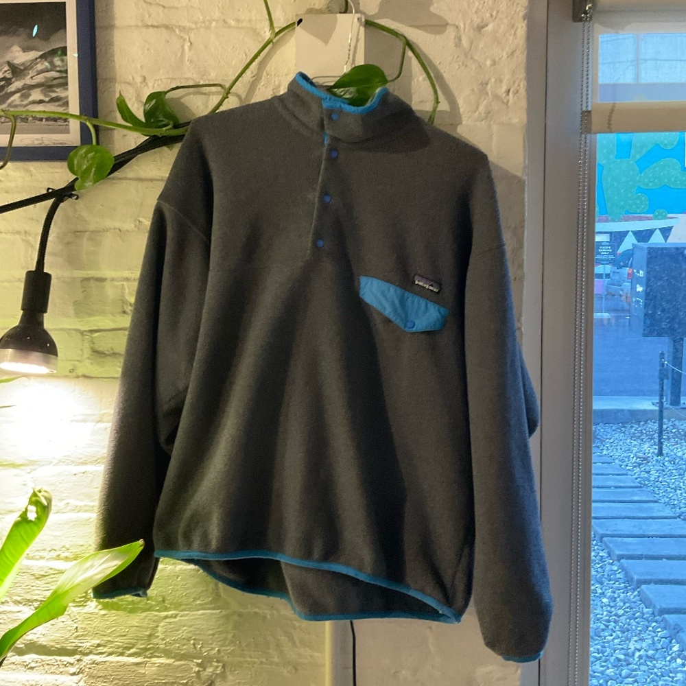 Patagonia Synchilla Snap Fleece Size Men's Large Gray/Lt Blue Vintage Pullover